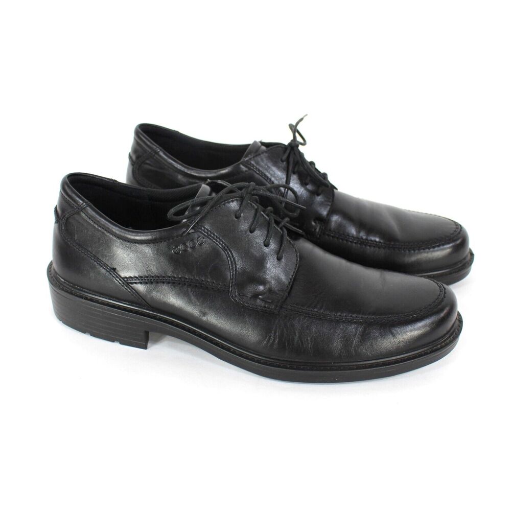 Ecco Holton Apron Toe Black Leather Lace Tie Derby Shoe 47 Shock Point Sole